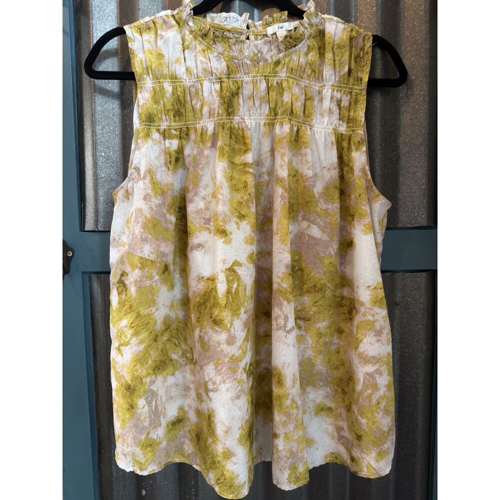 Joie Fern Sleeveless Top Summer Porcelain Tie-Dye Print Medium Smocked Ruffle